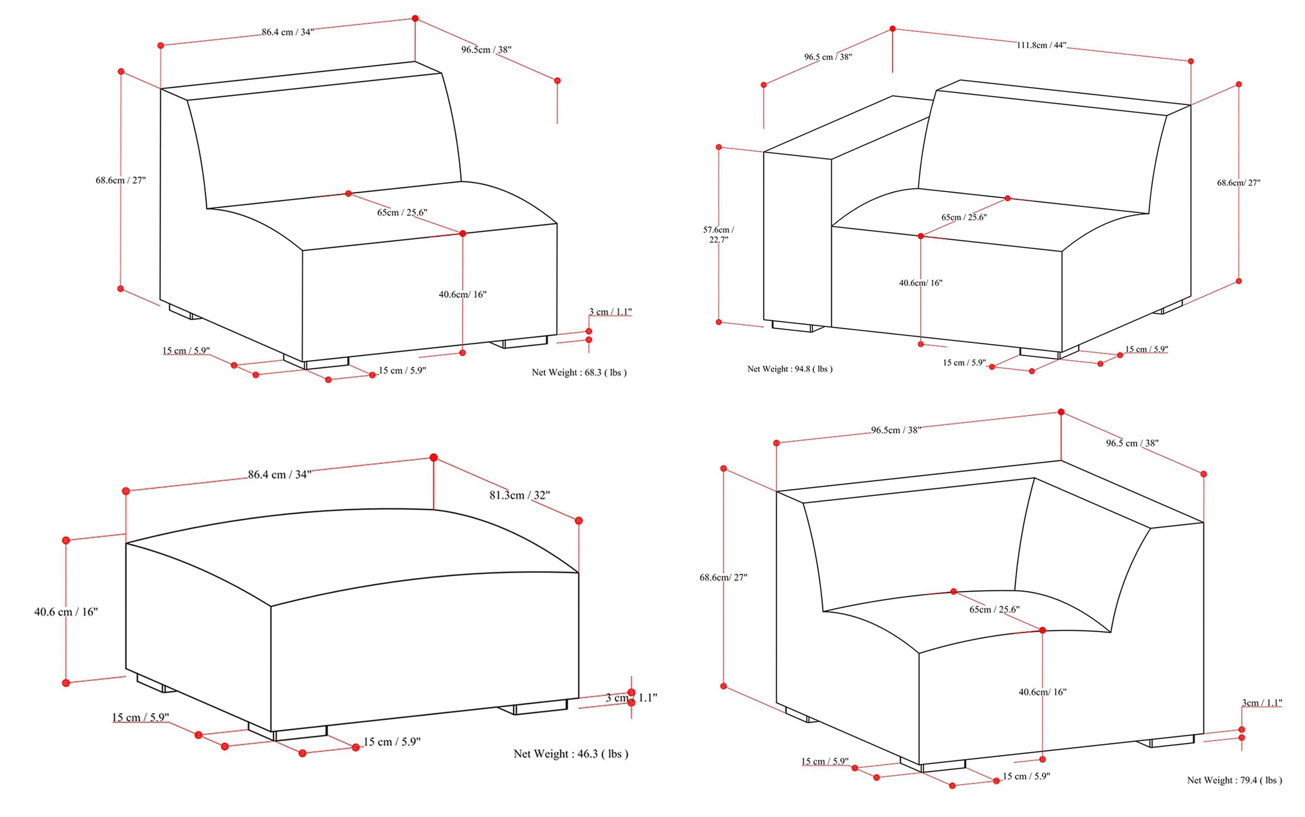 Pale Grey Performance Fabric | Rex Right Sectional and Ottoman Performance Fabric