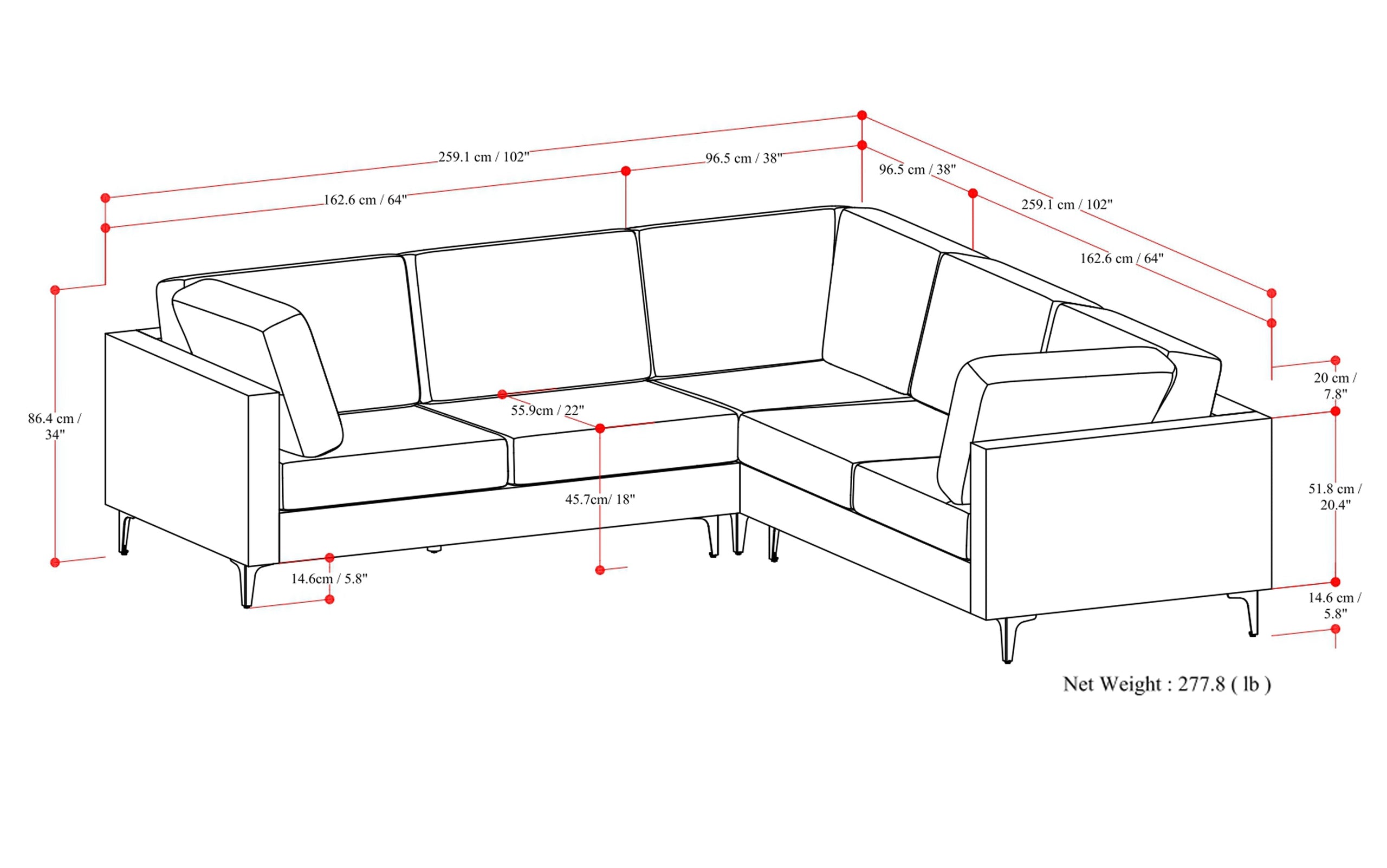 Pebble Grey | Ava Mid Century Corner Sectional