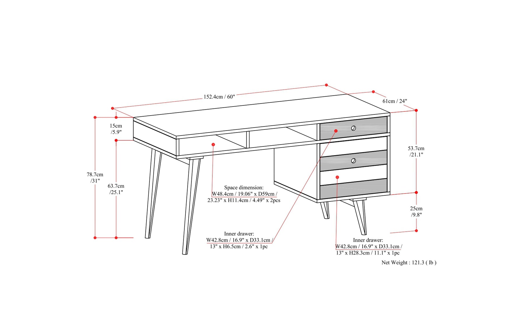Clarkson Desk with side drawers Simpli Home