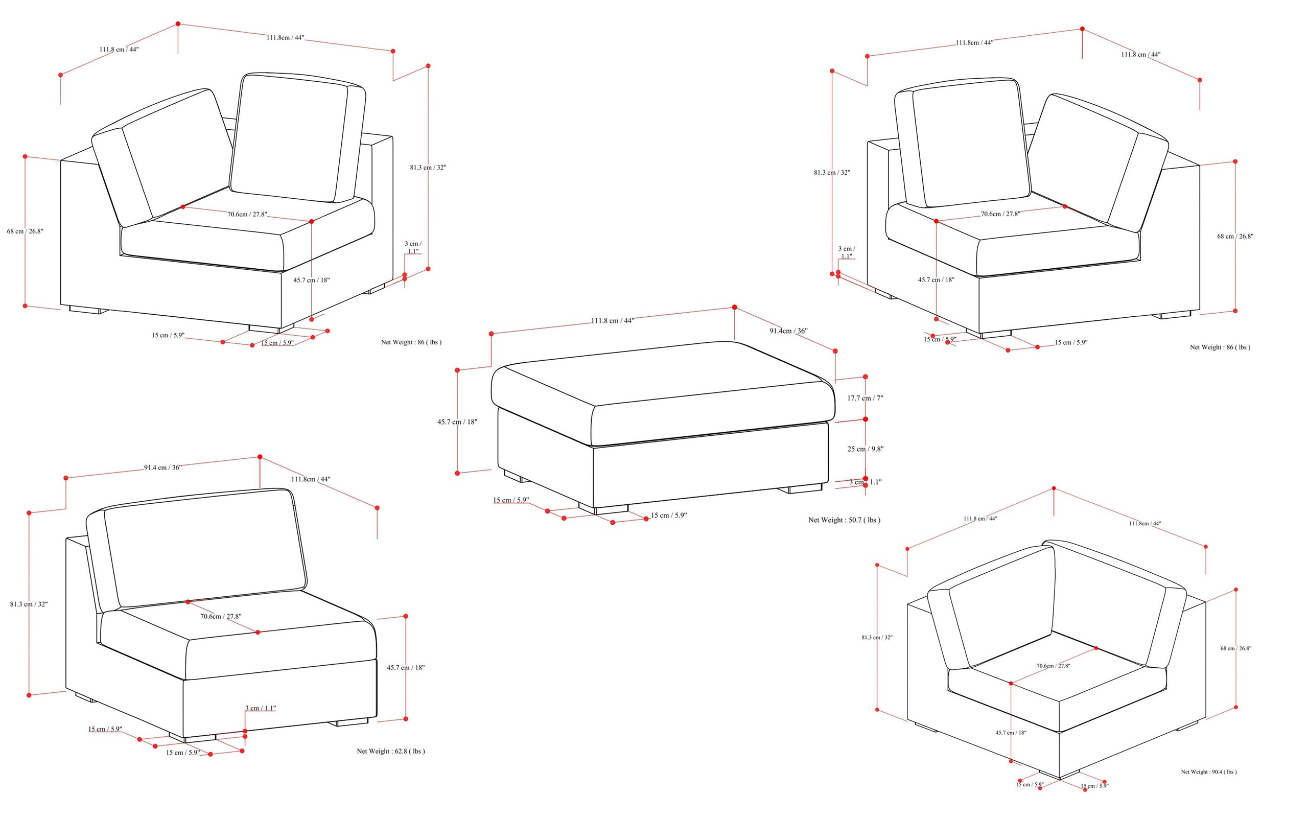 Jasmine Corner Sectional and Ottoman