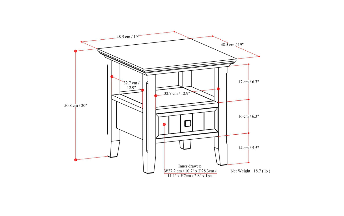 Brunette Brown | Acadian End Table with Drawer