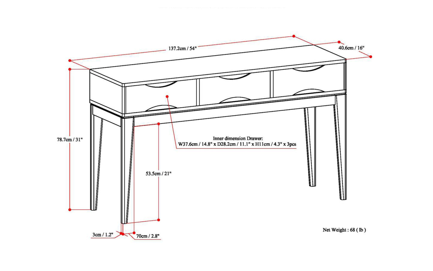 Teak Brown | Harper 54 inch Console Sofa Table