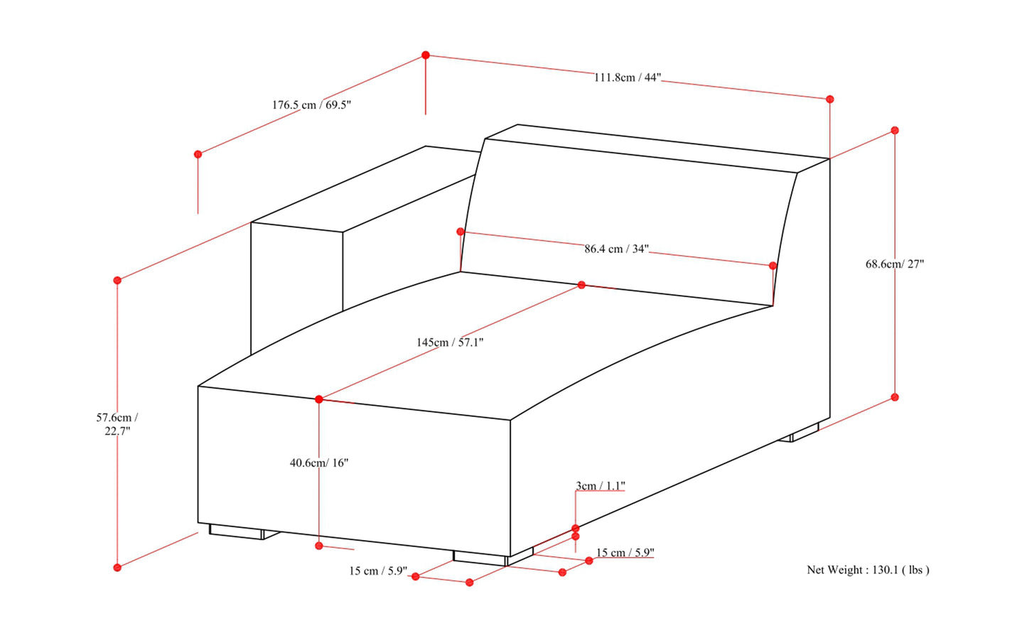 Pale Grey Performance Fabric | Rex Left Chaise Module in Performance Fabric