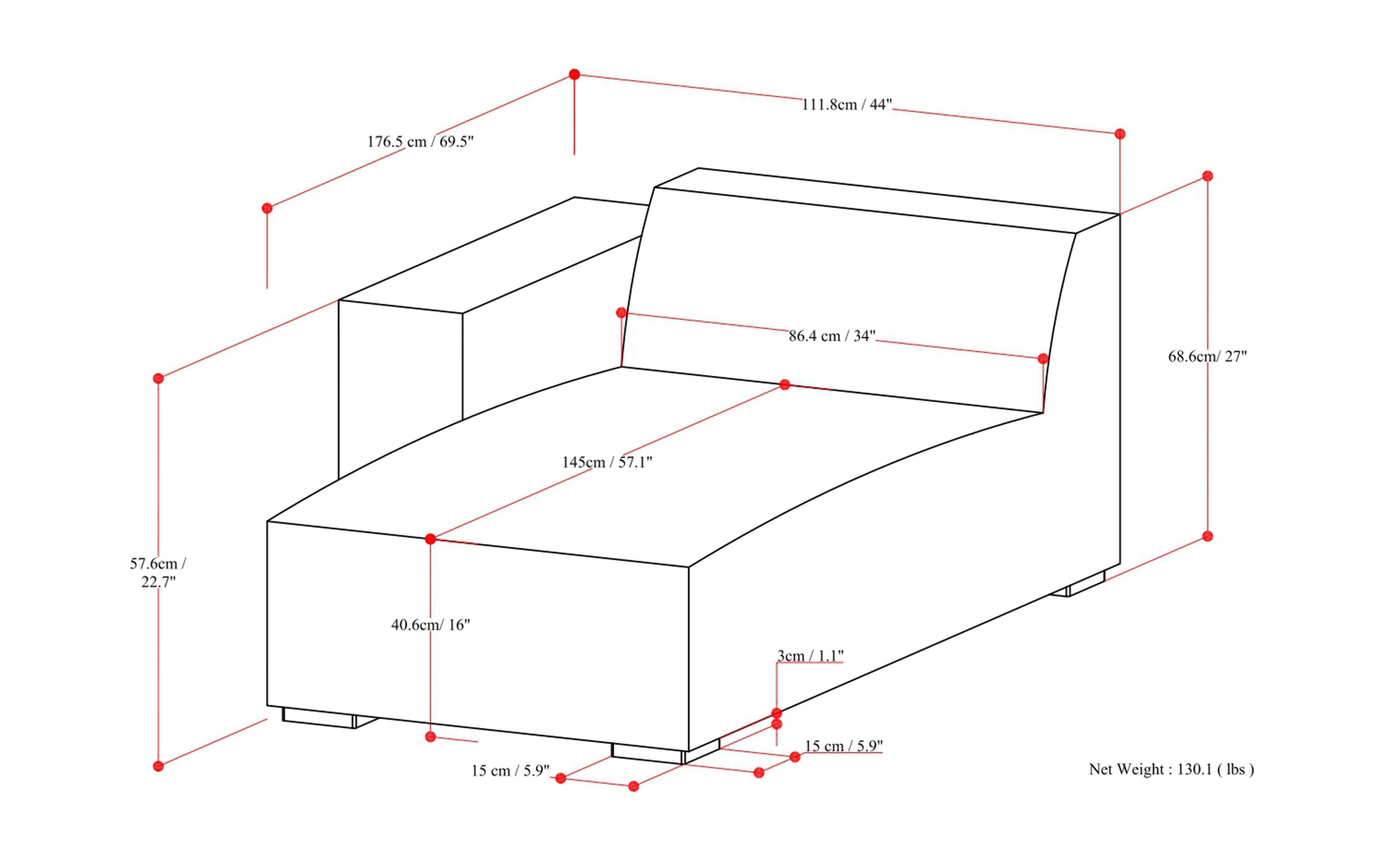 Pale Grey Performance Fabric | Rex Left Chaise Module in Performance Fabric