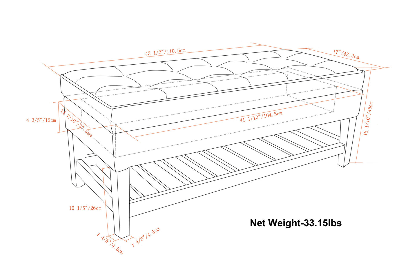 Stone Grey Vegan Leather | Cosmopolitan Entryway Storage Ottoman Bench