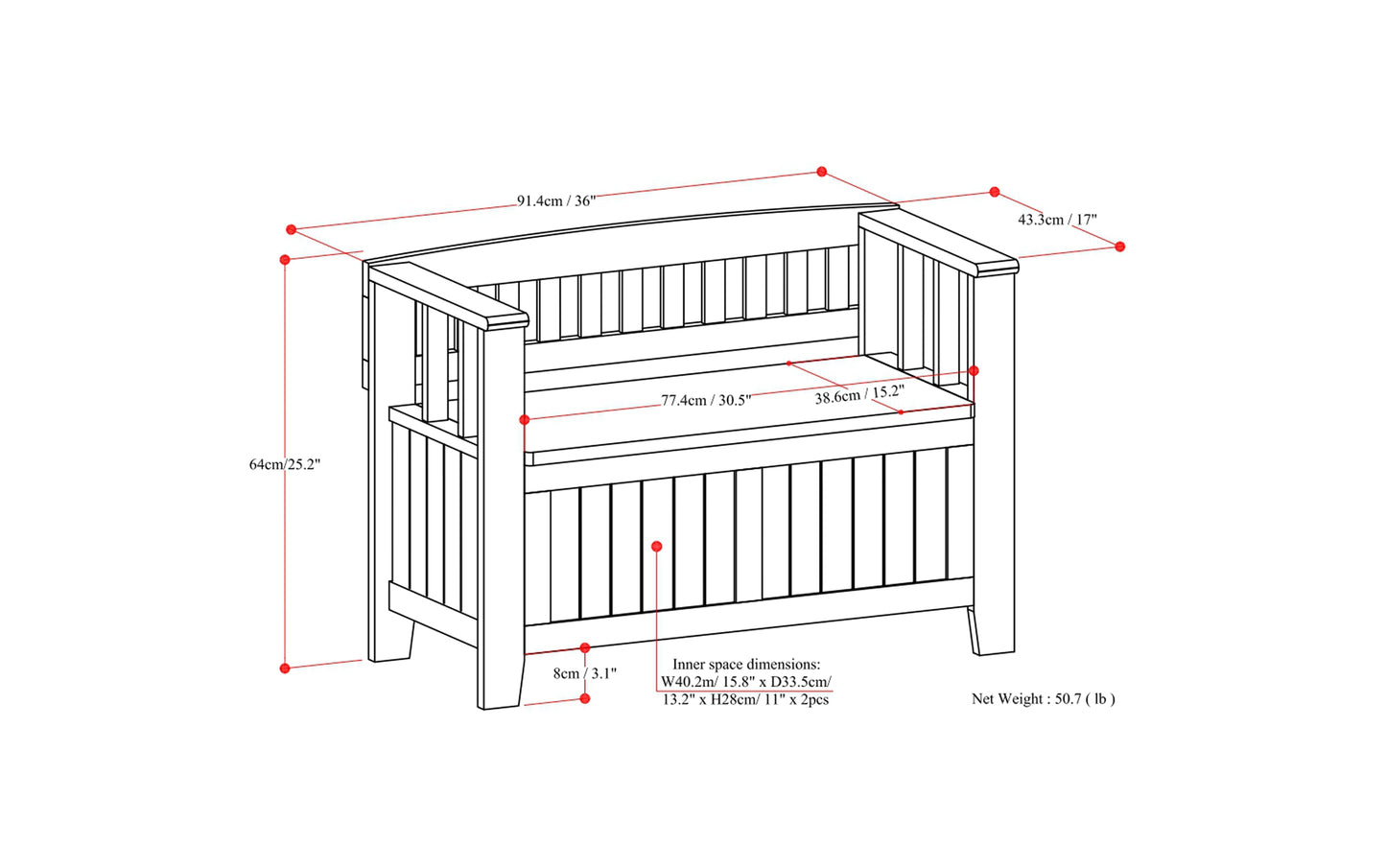 Brunette Brown | Acadian Small Entryway Storage Bench