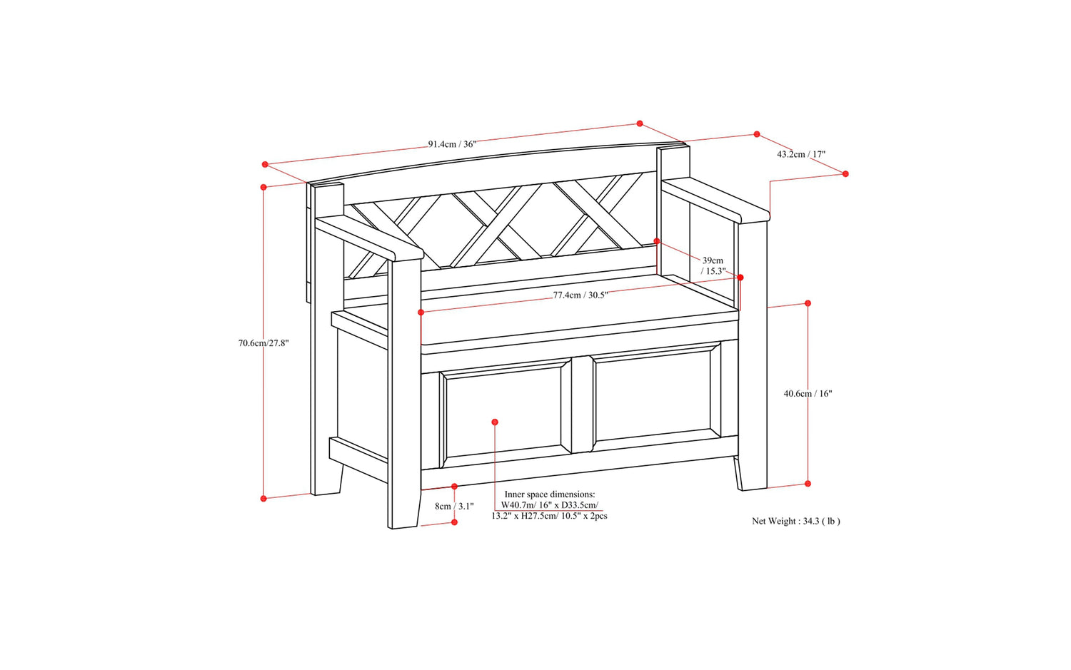 White | Amherst Small Entryway Storage Bench