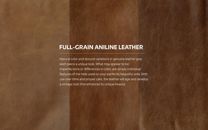 Caramel Brown Genuine Top Grain Leather | Morrison 72-inch Sofa and Ottoman Set in Genuine Leather