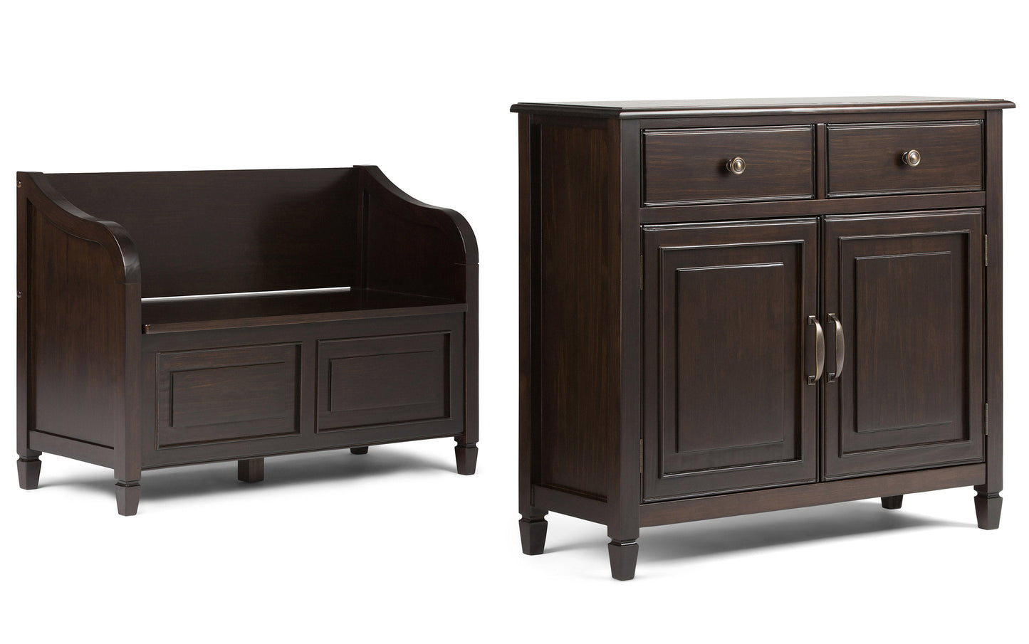 Dark Chestnut Brown | Connaught 42-inch Storage Bench and 40-inch Cabinet