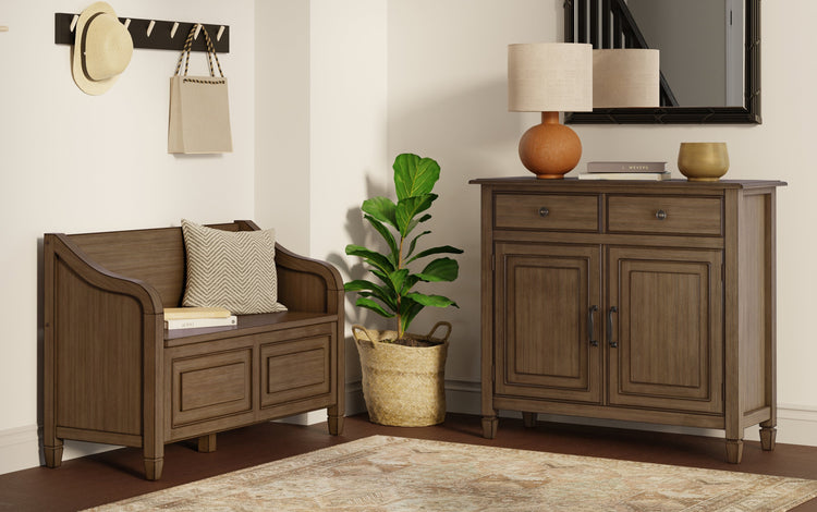 Rustic Natural Aged Brown | Connaught 42-inch Storage Bench and 40-inch Cabinet