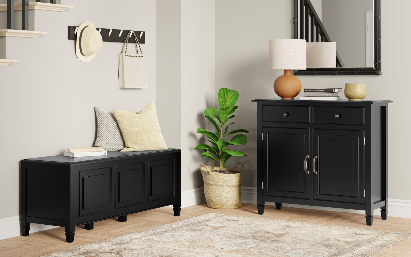 Black | Connaught 51-inch Storage Bench and 40-inch Cabinet