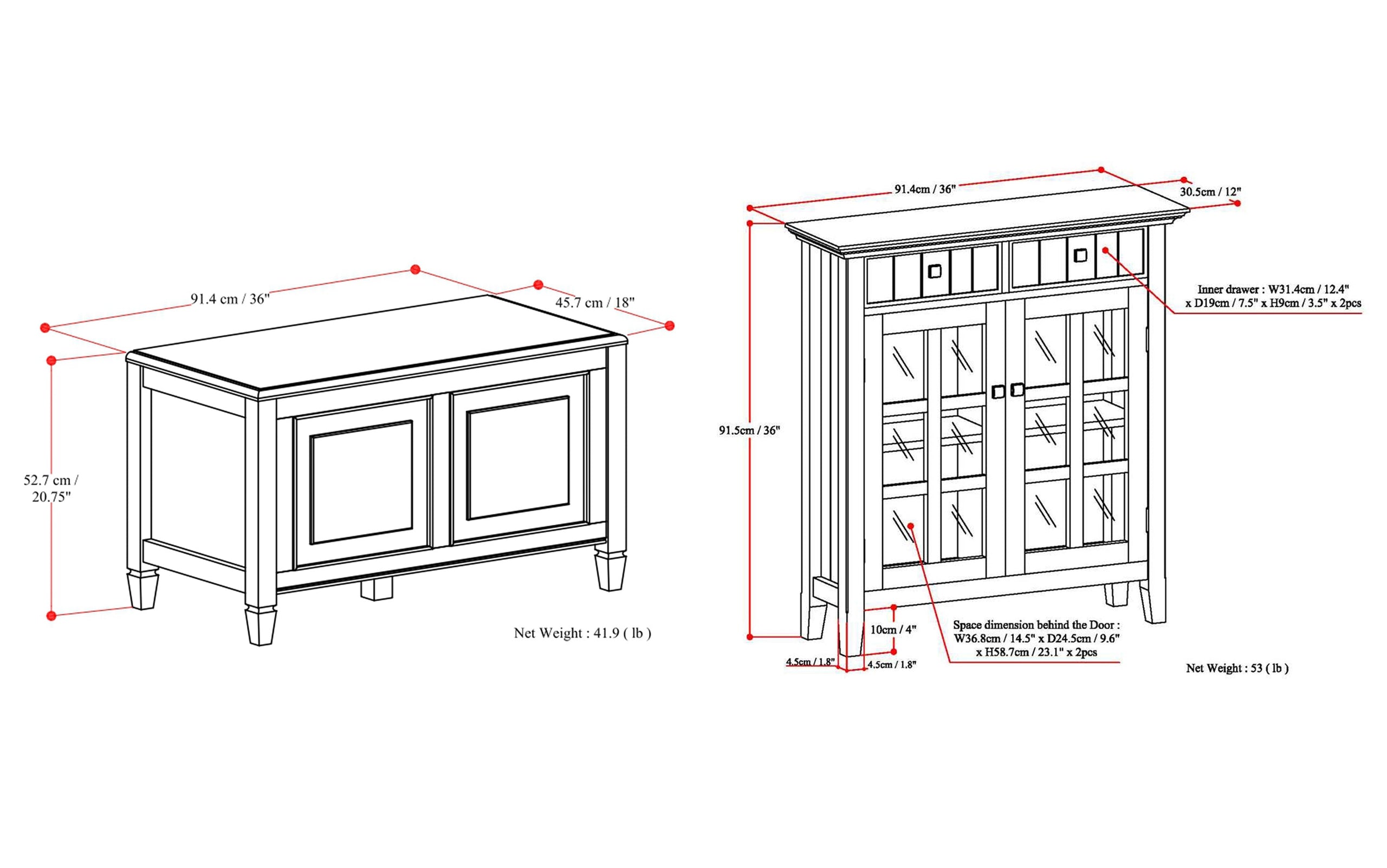 Chestnut Brown | Connaught 36-inch Storage Bench and 40-inch Cabinet