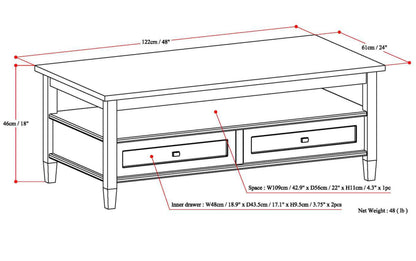 Black | Warm Shaker 48 inch Coffee Table
