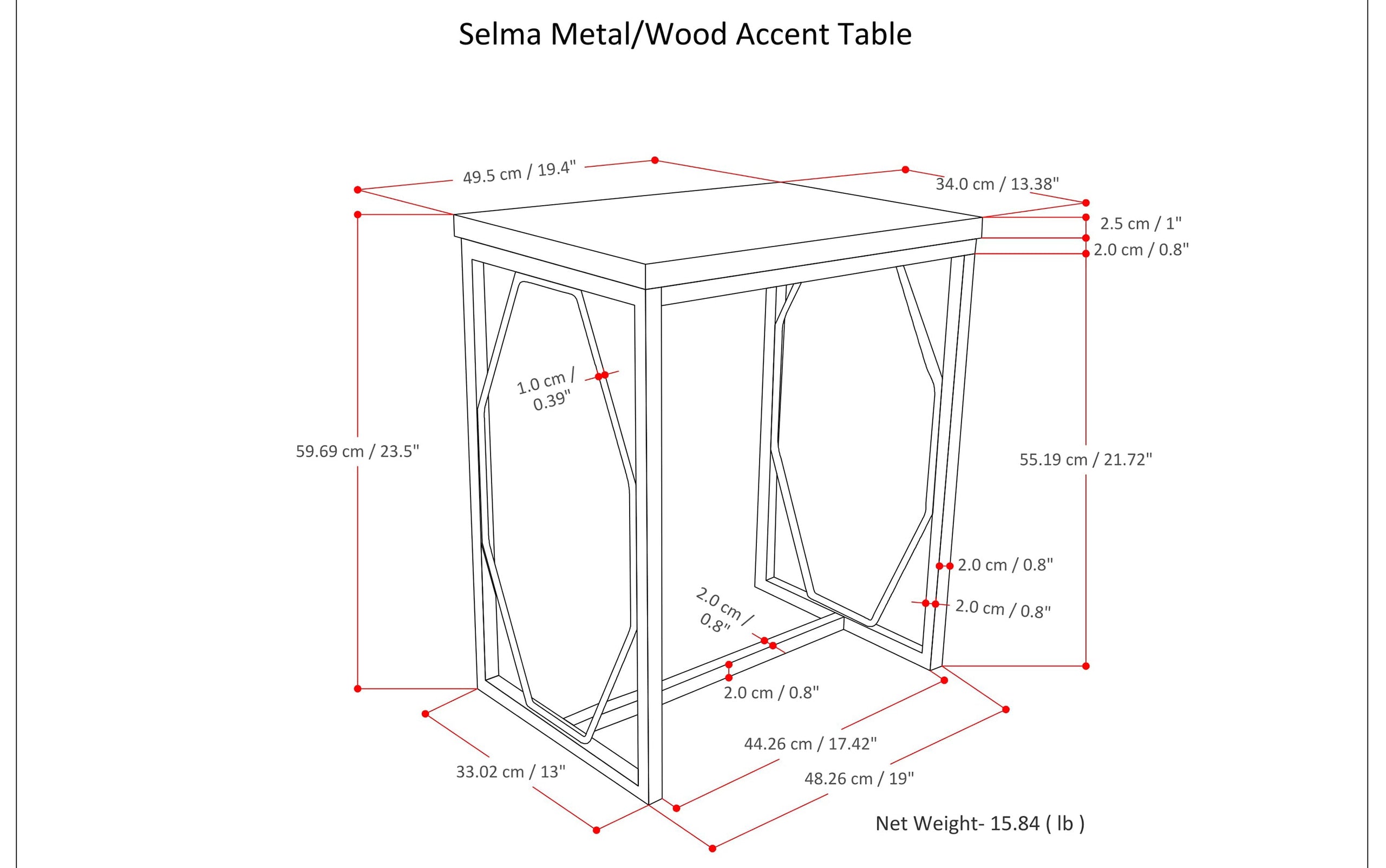 Cognac | Selma Metal/Wood Accent Table in Natural and Gold