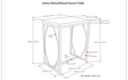 Cognac | Selma Metal/Wood Accent Table in Natural and Gold