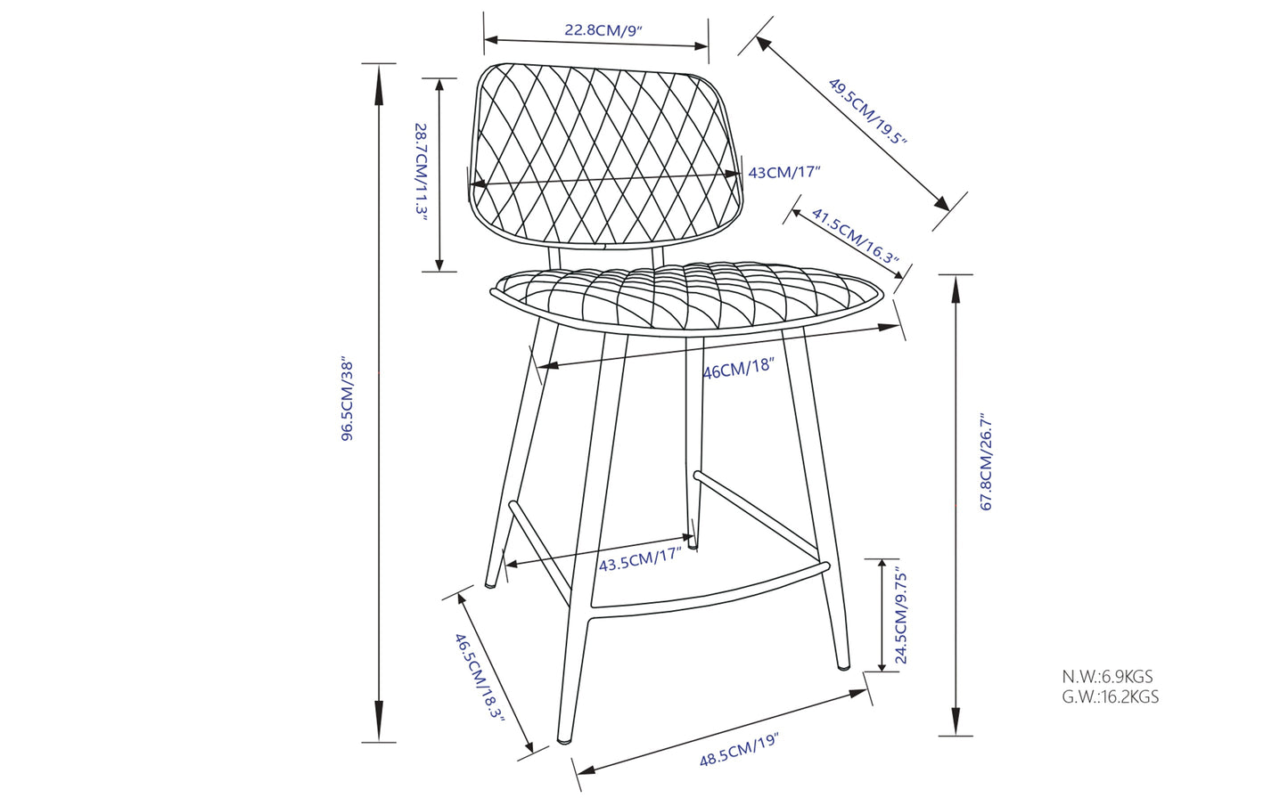 Black Vegan Leather | Raya Counter Height Stool (Set of 2)