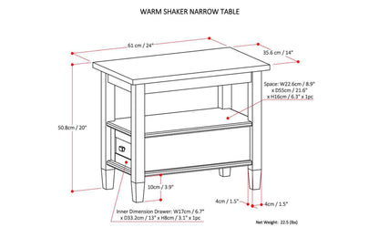 Distressed Charcoal Brown | Warm Shaker Narrow Side Table