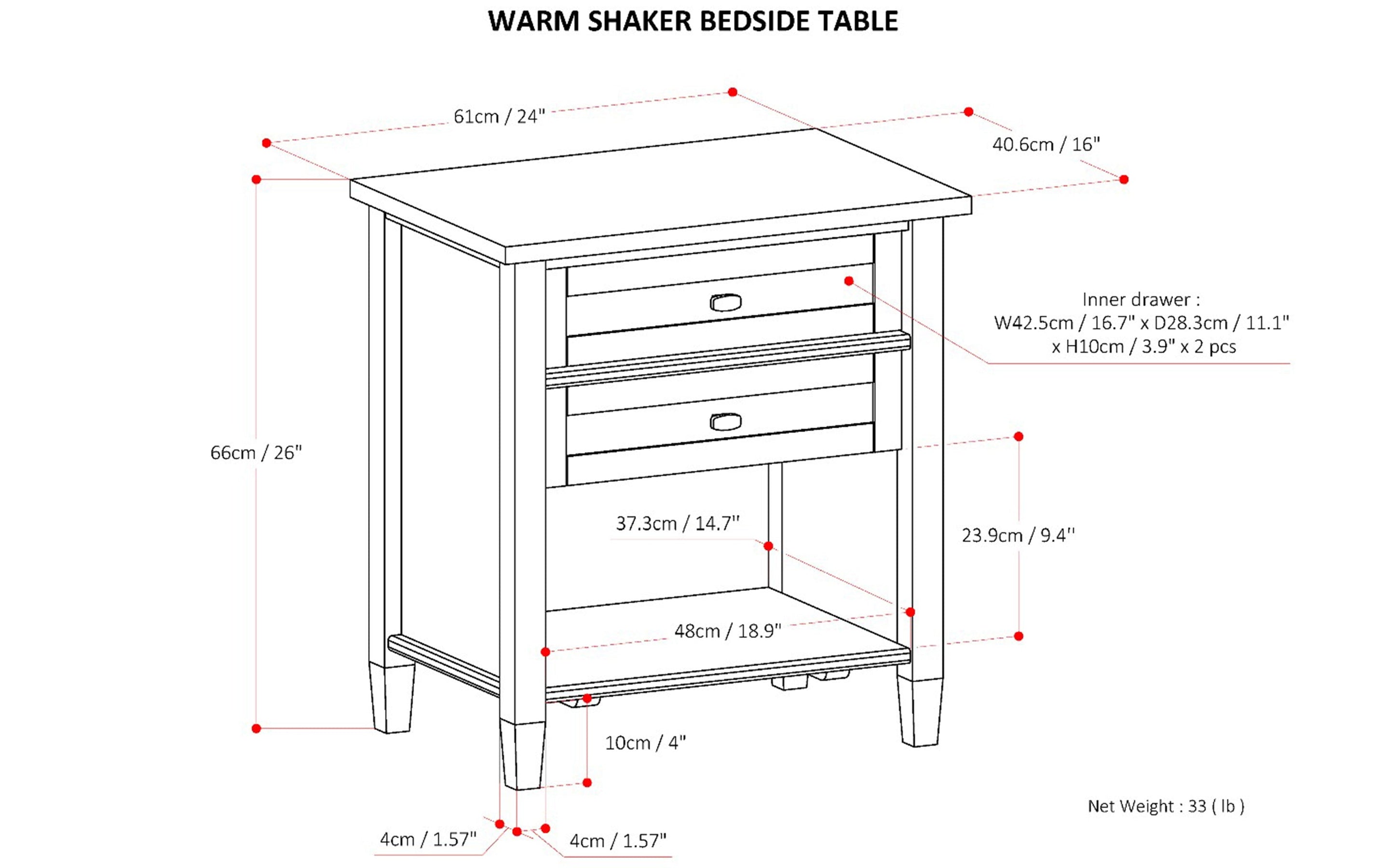 Russet Brown | Warm Shaker Bedside Table