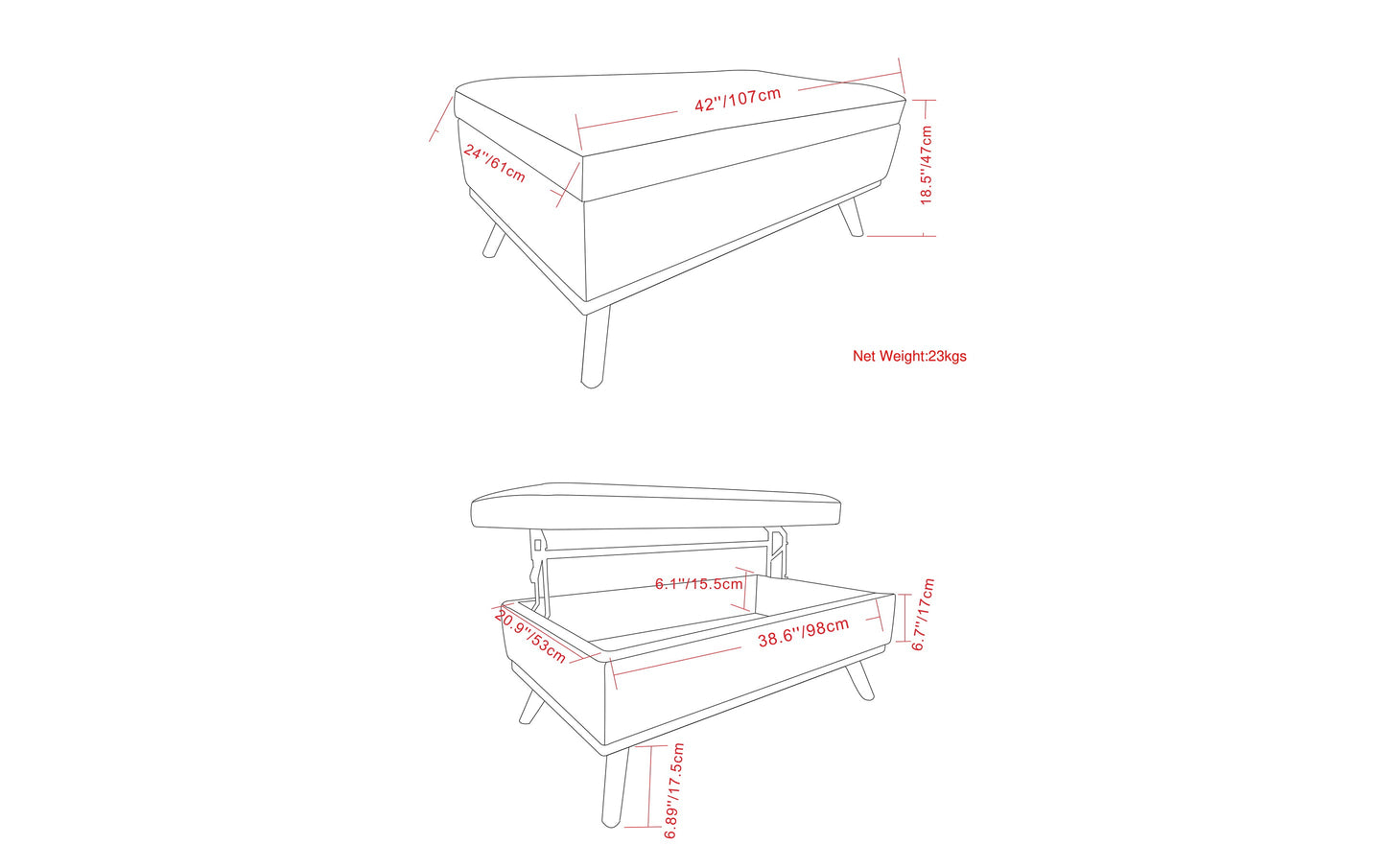 Distressed Grey Distressed Vegan Leather | Owen Lift Top Large Coffee Table Storage Ottoman