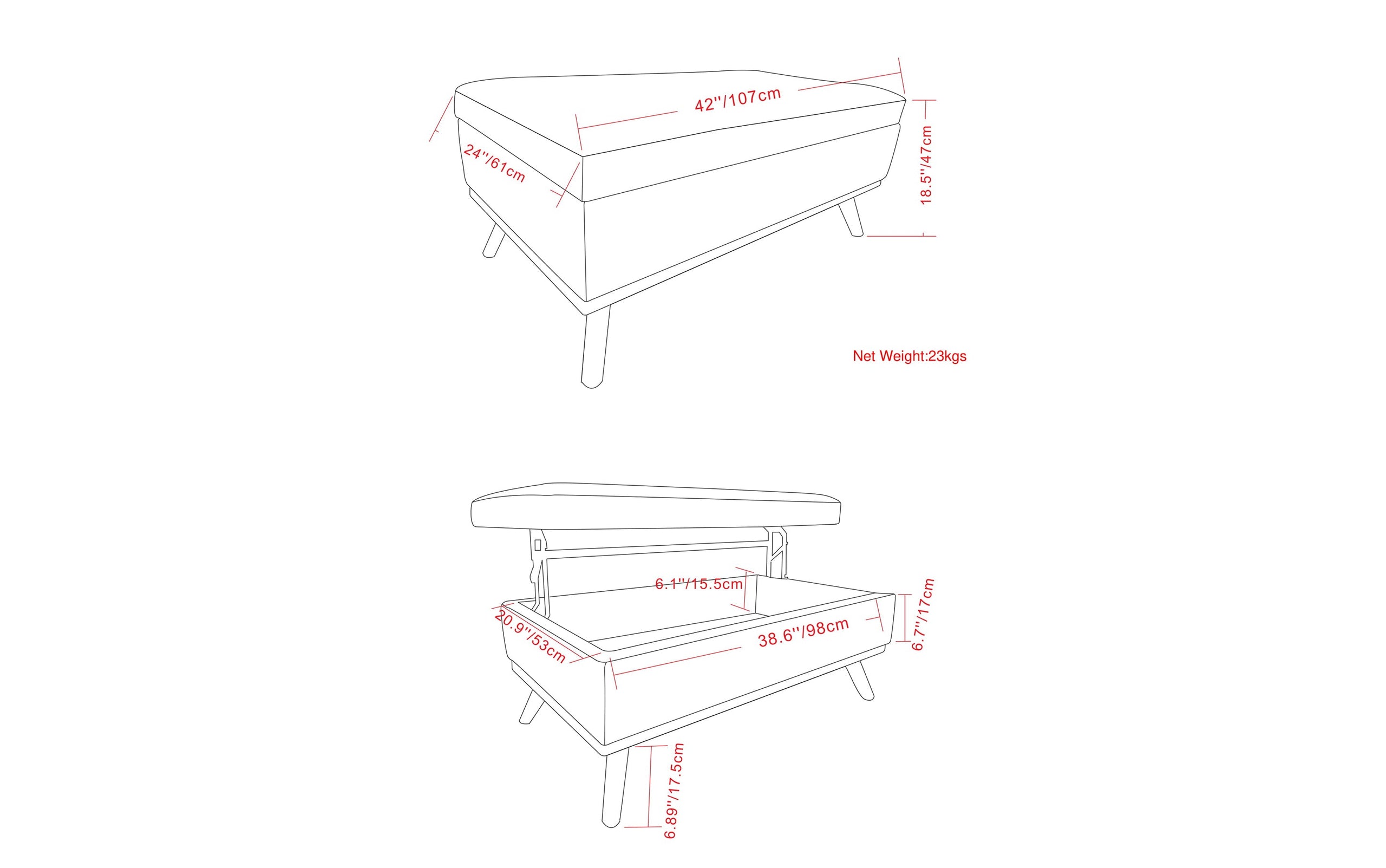 Distressed Grey Distressed Vegan Leather | Owen Lift Top Large Coffee Table Storage Ottoman