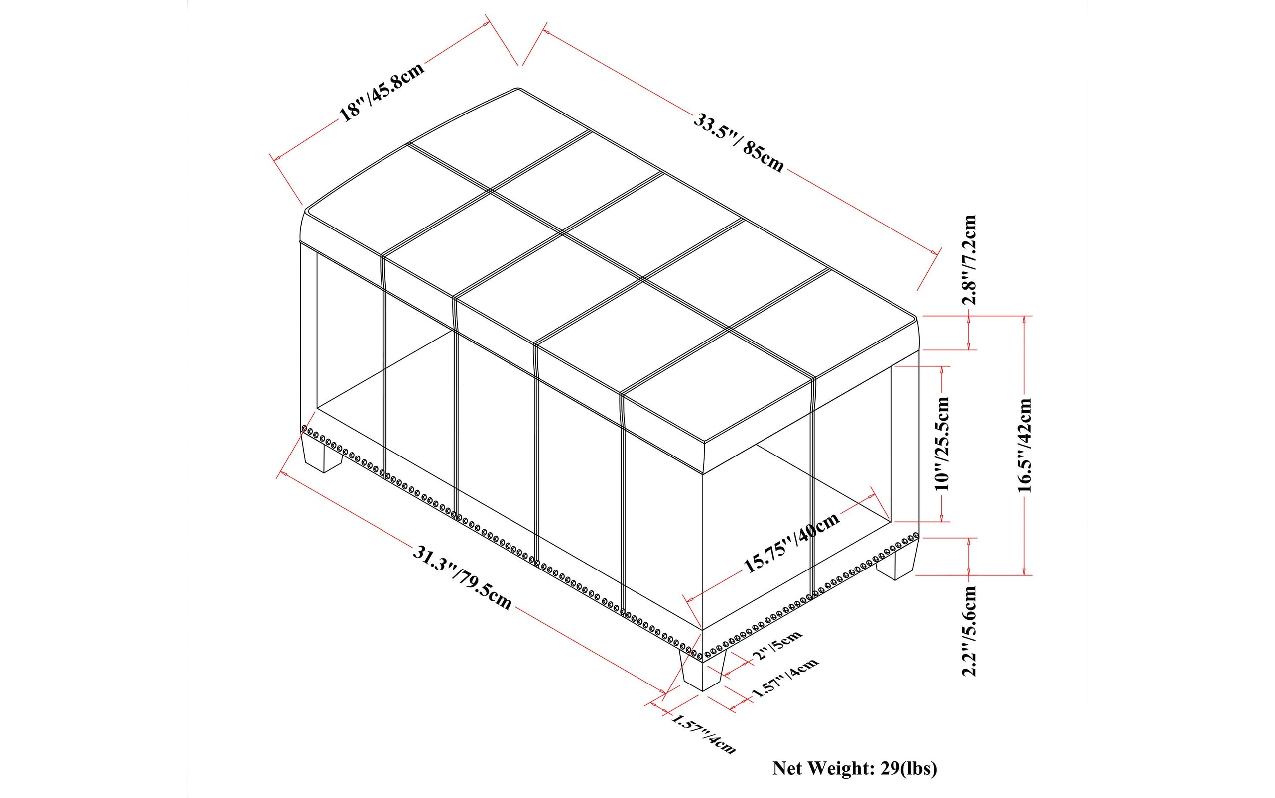 Stone Grey Vegan Leather | Amelia Storage Ottoman Bench