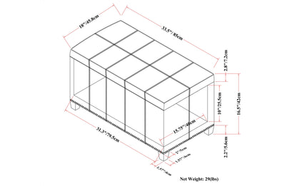Stone Grey Vegan Leather | Amelia Storage Ottoman Bench