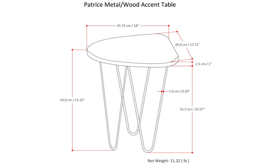 Dark Brown | Patrice Metal/Wood Accent Table in Natural and Gold