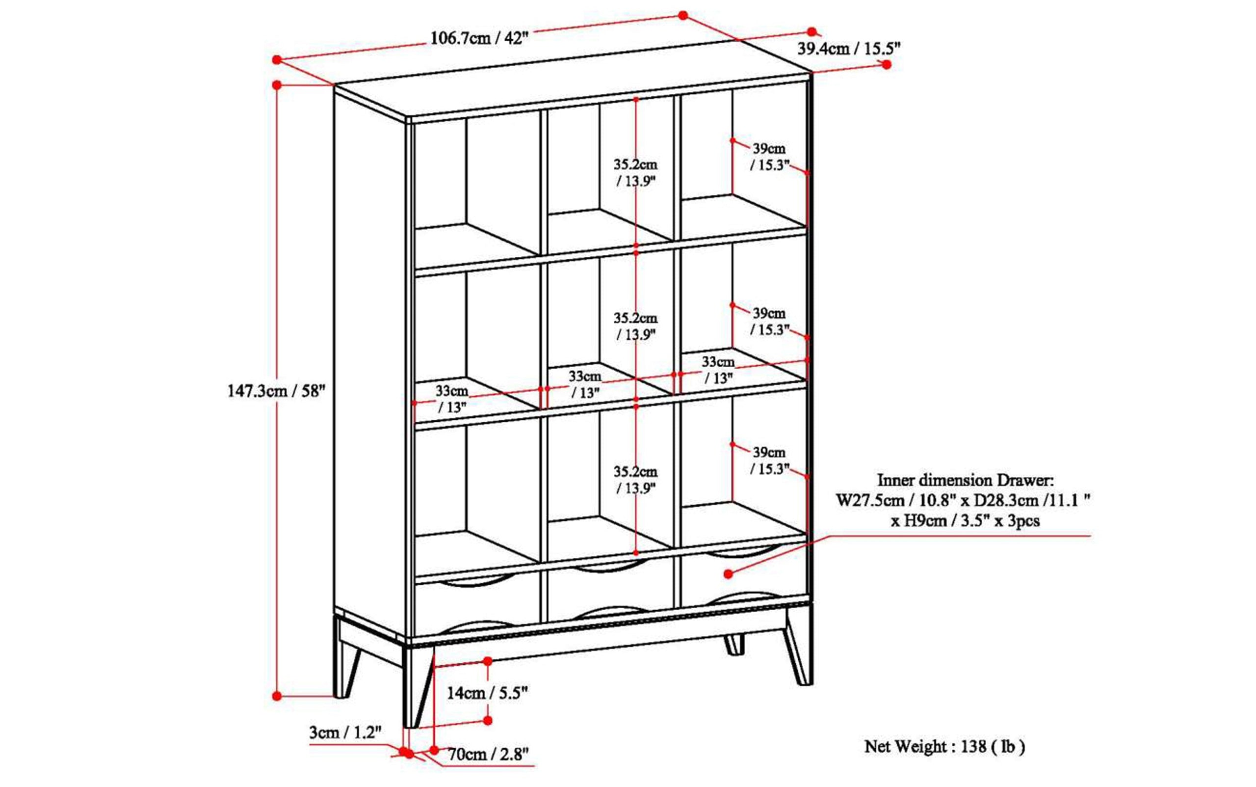 Teak Brown | Harper 58 x 42 inch Cube Storage with Drawers