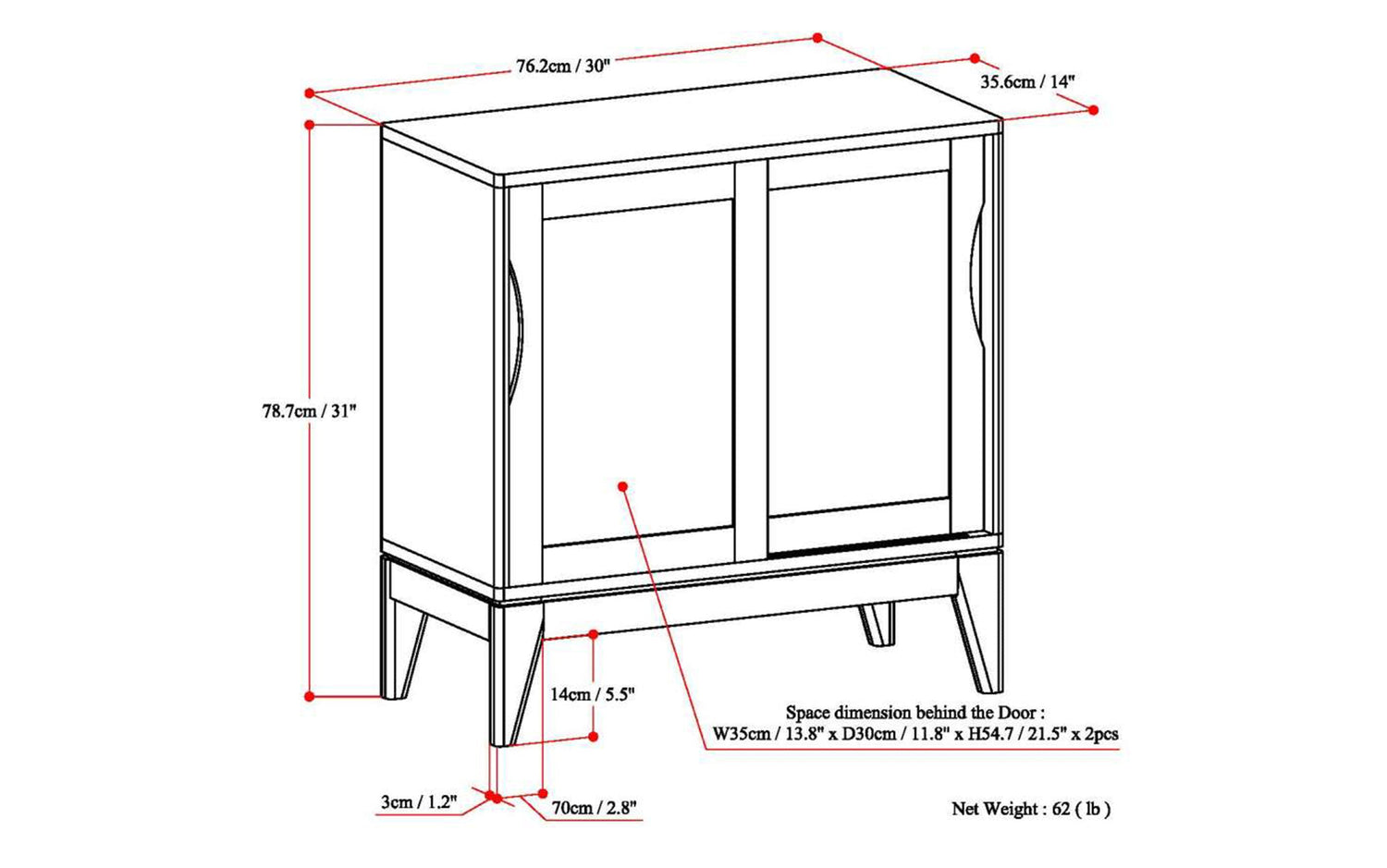 White | Harper 30 inch Low Storage Cabinet