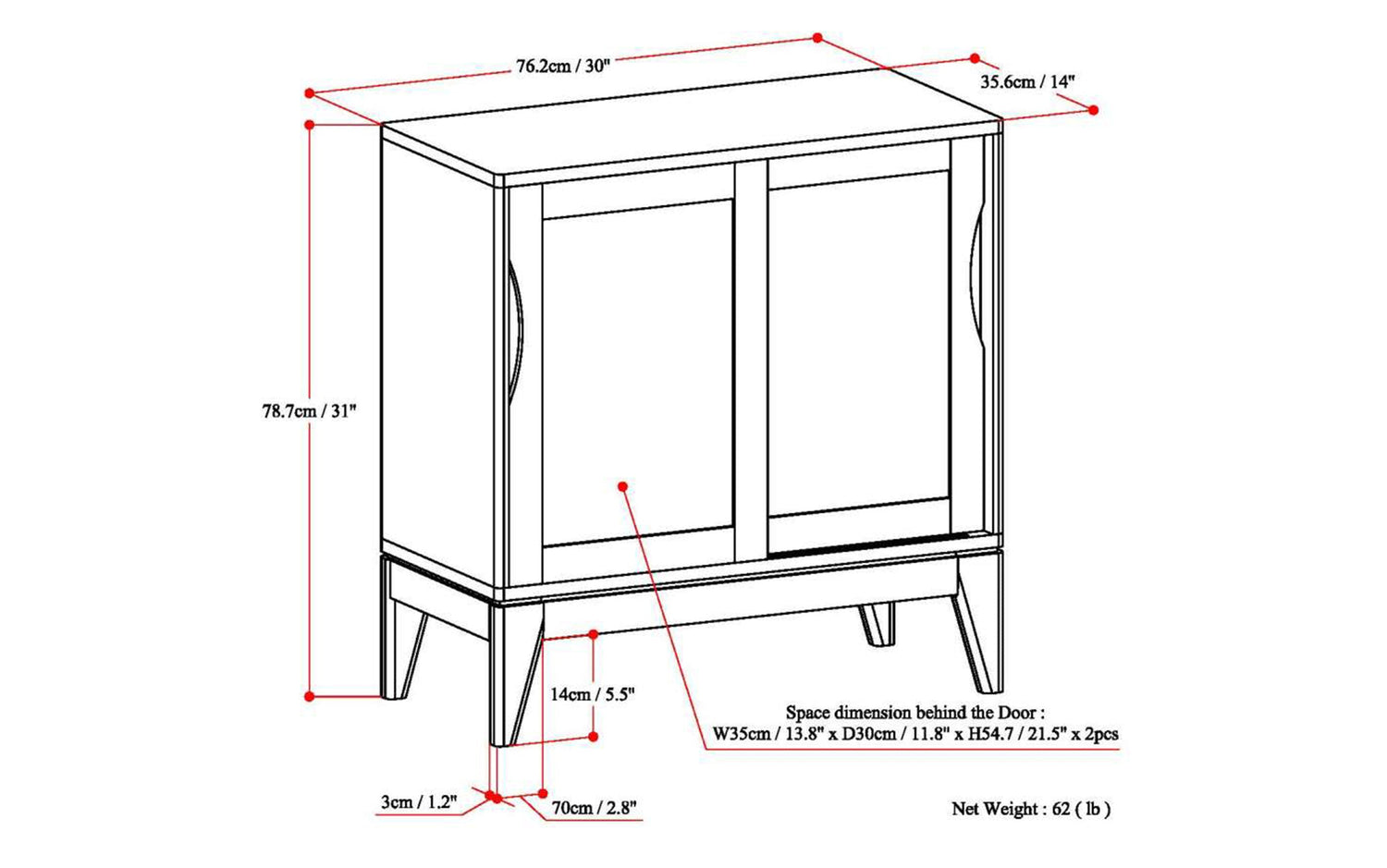 White | Harper 30 inch Low Storage Cabinet