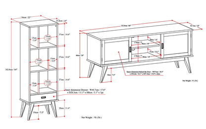 Medium Auburn Brown | Draper 60W TV Stand with Set of Two 22W Cubbie Bookcases w/ Drawer