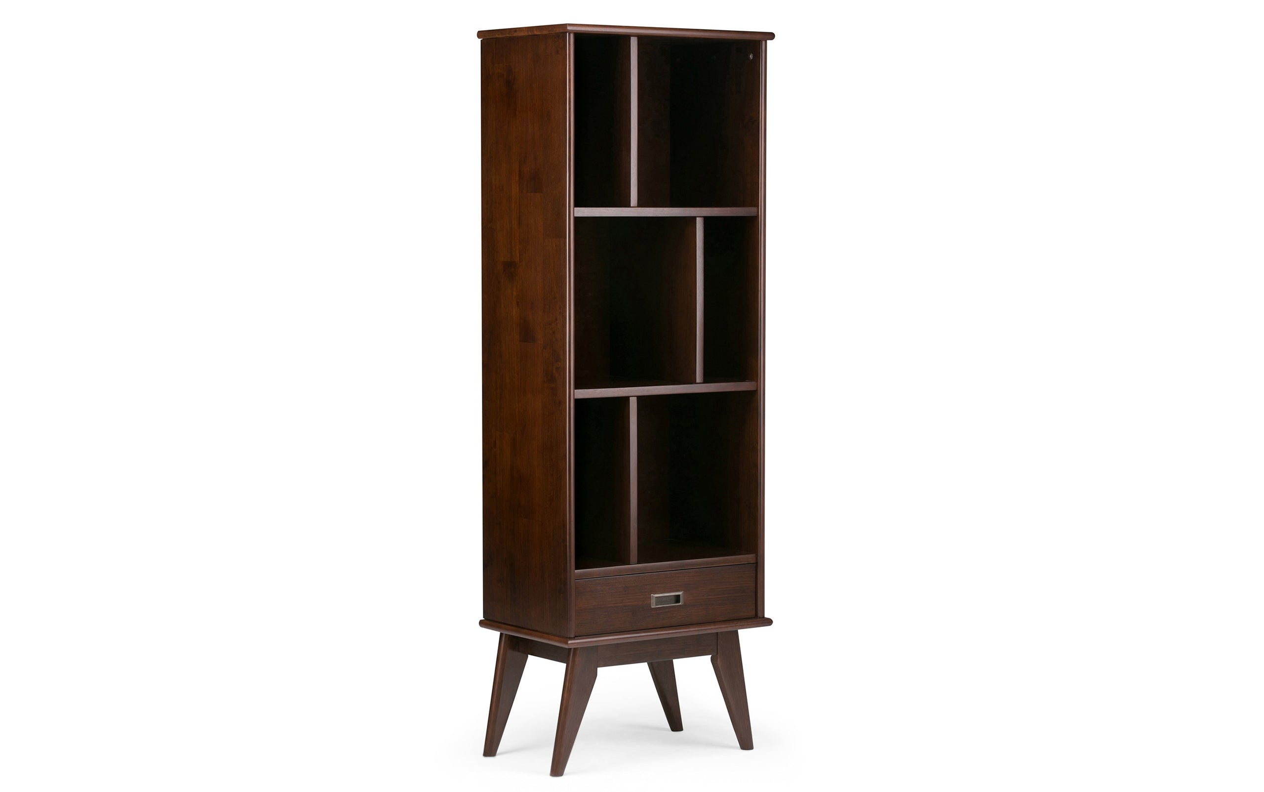 Medium Auburn Brown | Draper 60W TV Stand with Set of Two 22W Cubbie Bookcases w/ Drawer