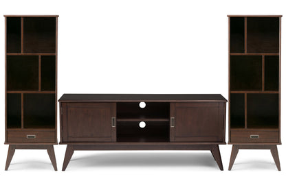 Medium Auburn Brown | Draper 60W TV Stand with Set of Two 22W Cubbie Bookcases w/ Drawer