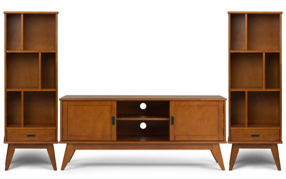 Teak Brown | Draper 60W TV Stand with Set of Two 22W Cubbie Bookcases w/ Drawer