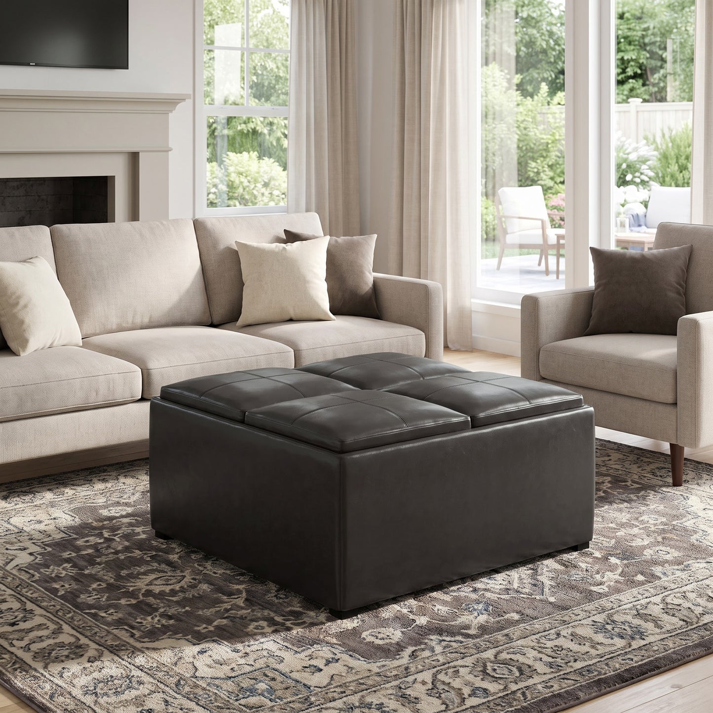 Tanners Brown Vegan Leather | Avalon Table Ottoman in Vegan Leather