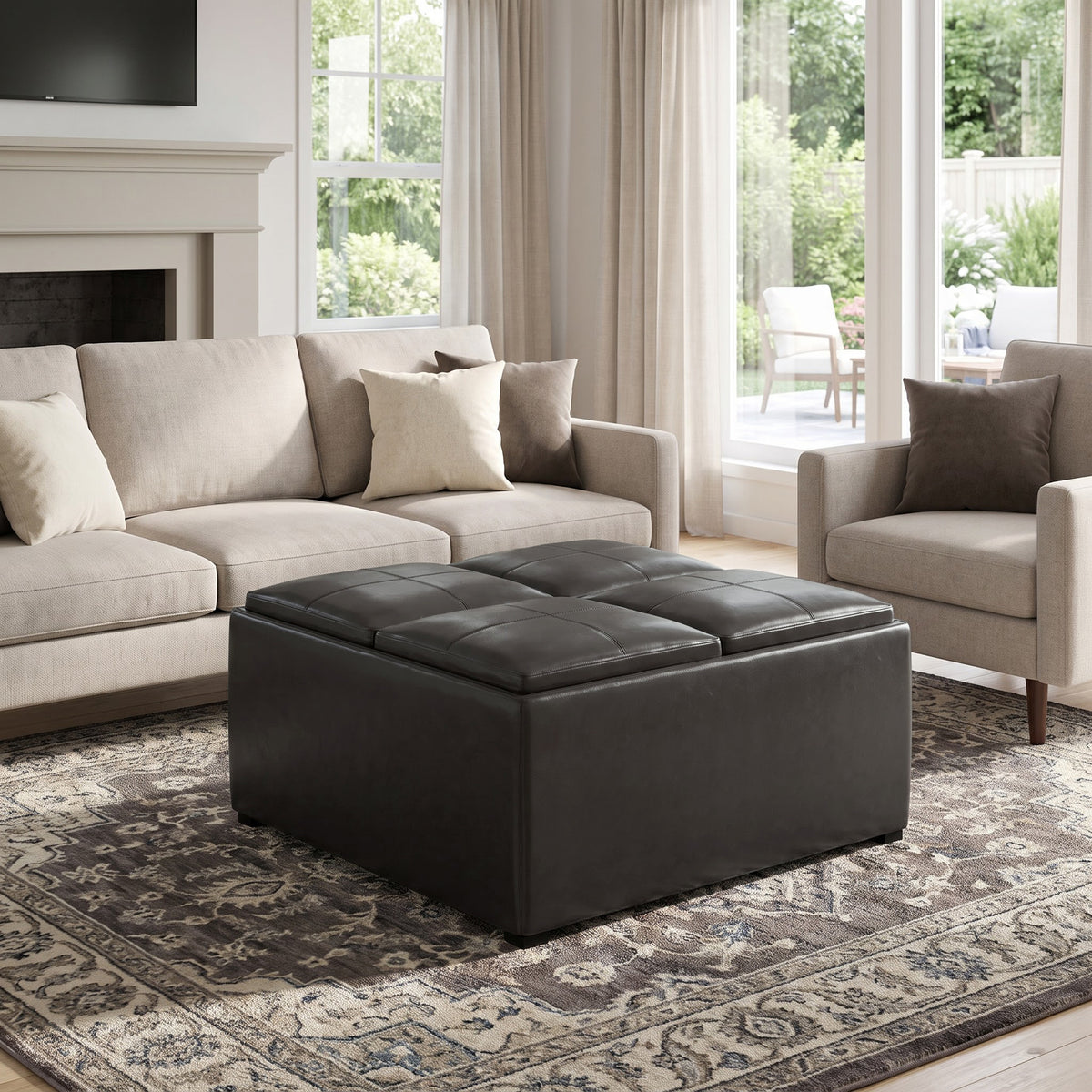 Tanners Brown Vegan Leather | Avalon Table Ottoman in Vegan Leather