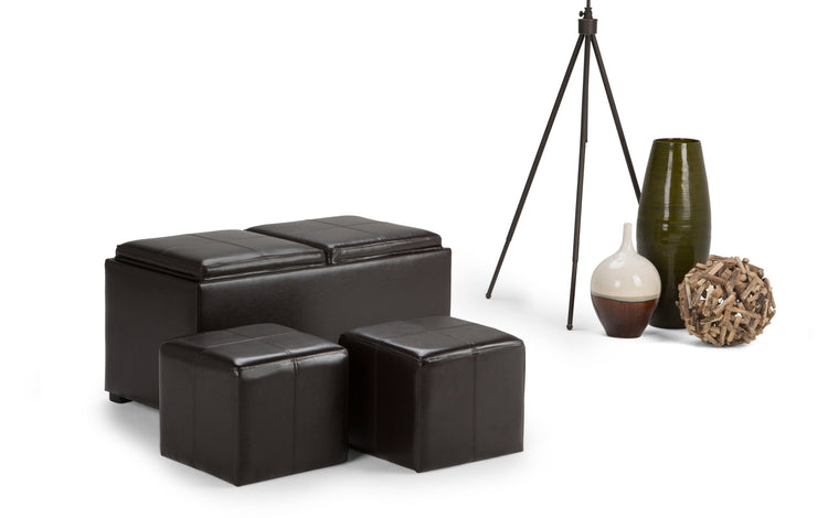 Tanners Brown Vegan Leather | Avalon Vegan Leather 5 piece Storage Ottoman