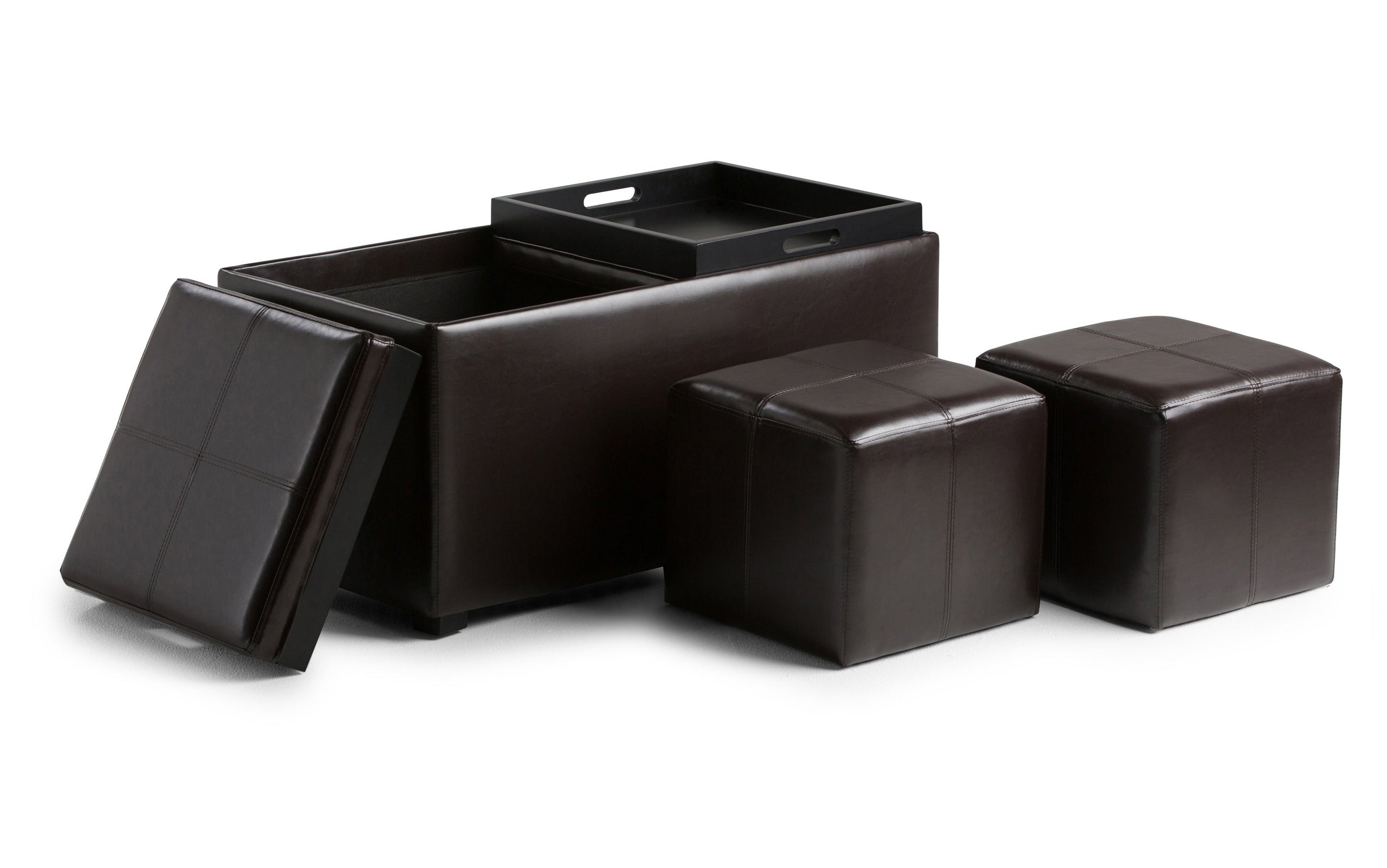 Tanners Brown Vegan Leather | Avalon Vegan Leather 5 piece Storage Ottoman