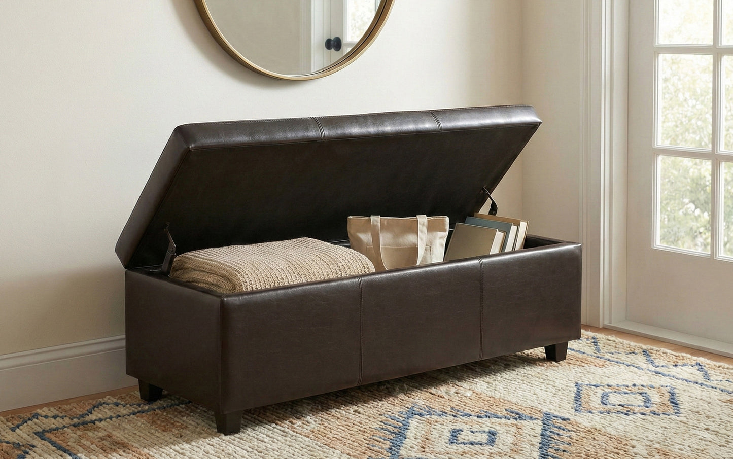 Tanners Brown Vegan Leather | Avalon Storage Ottoman in Vegan Leather