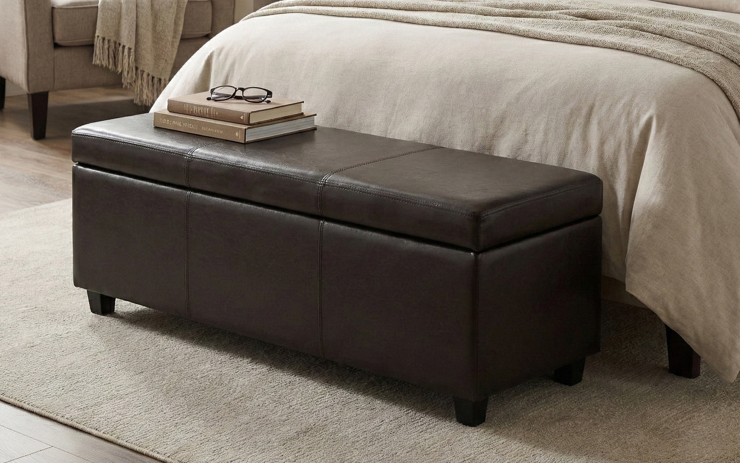 Tanners Brown Vegan Leather | Avalon Storage Ottoman in Vegan Leather