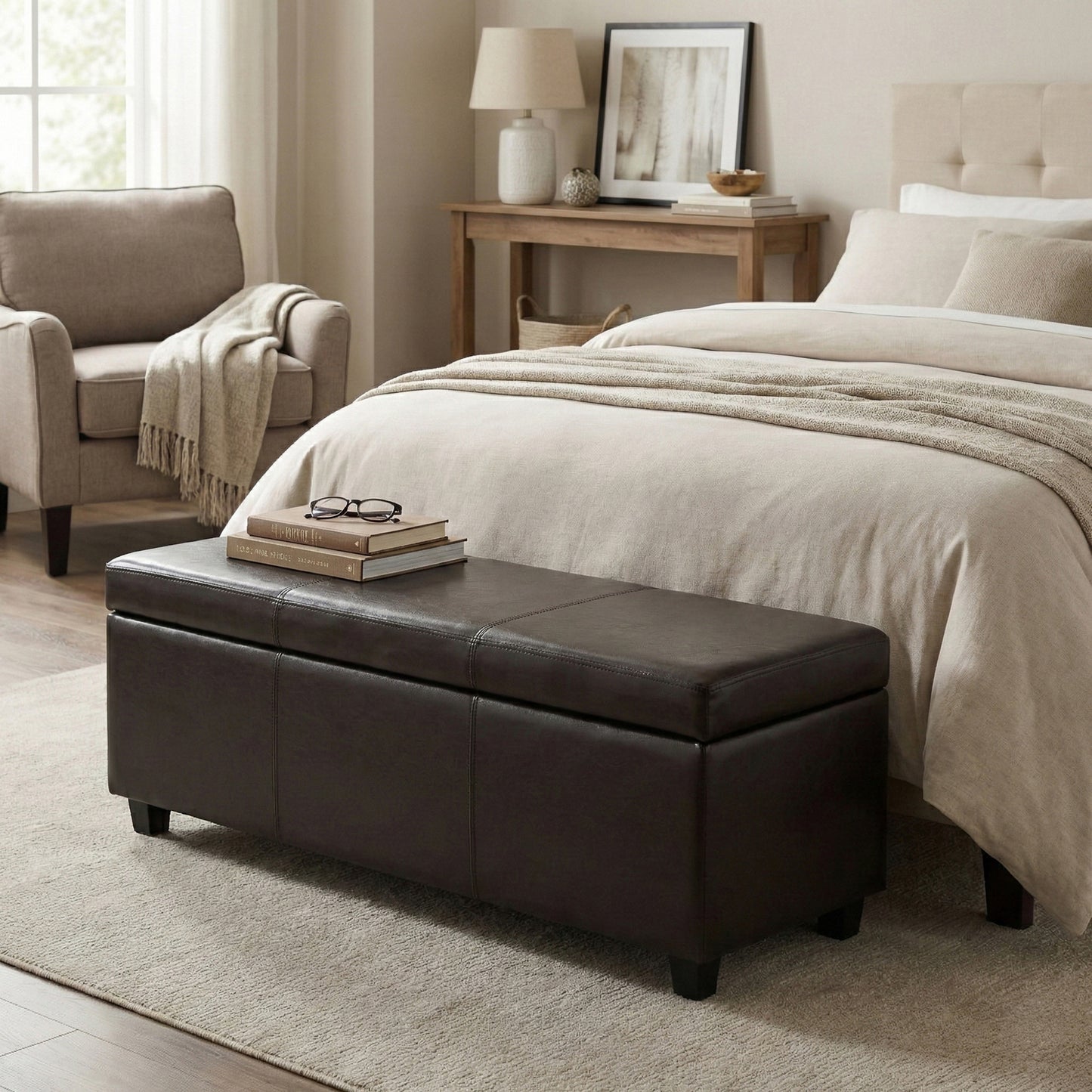 Tanners Brown Vegan Leather | Avalon Storage Ottoman in Vegan Leather