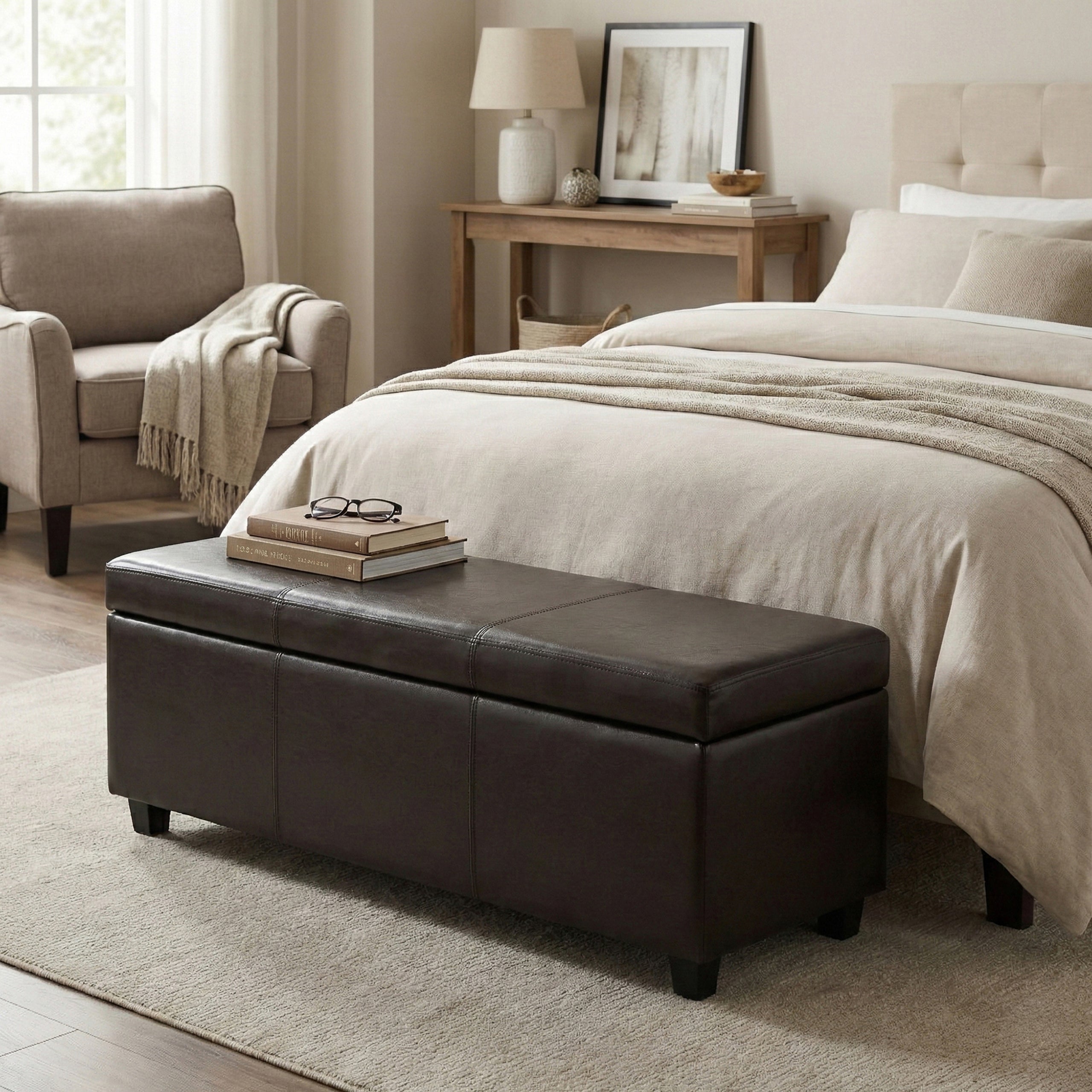 Tanners Brown Vegan Leather | Avalon Storage Ottoman in Vegan Leather