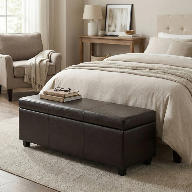 Tanners Brown Vegan Leather | Avalon Storage Ottoman in Vegan Leather