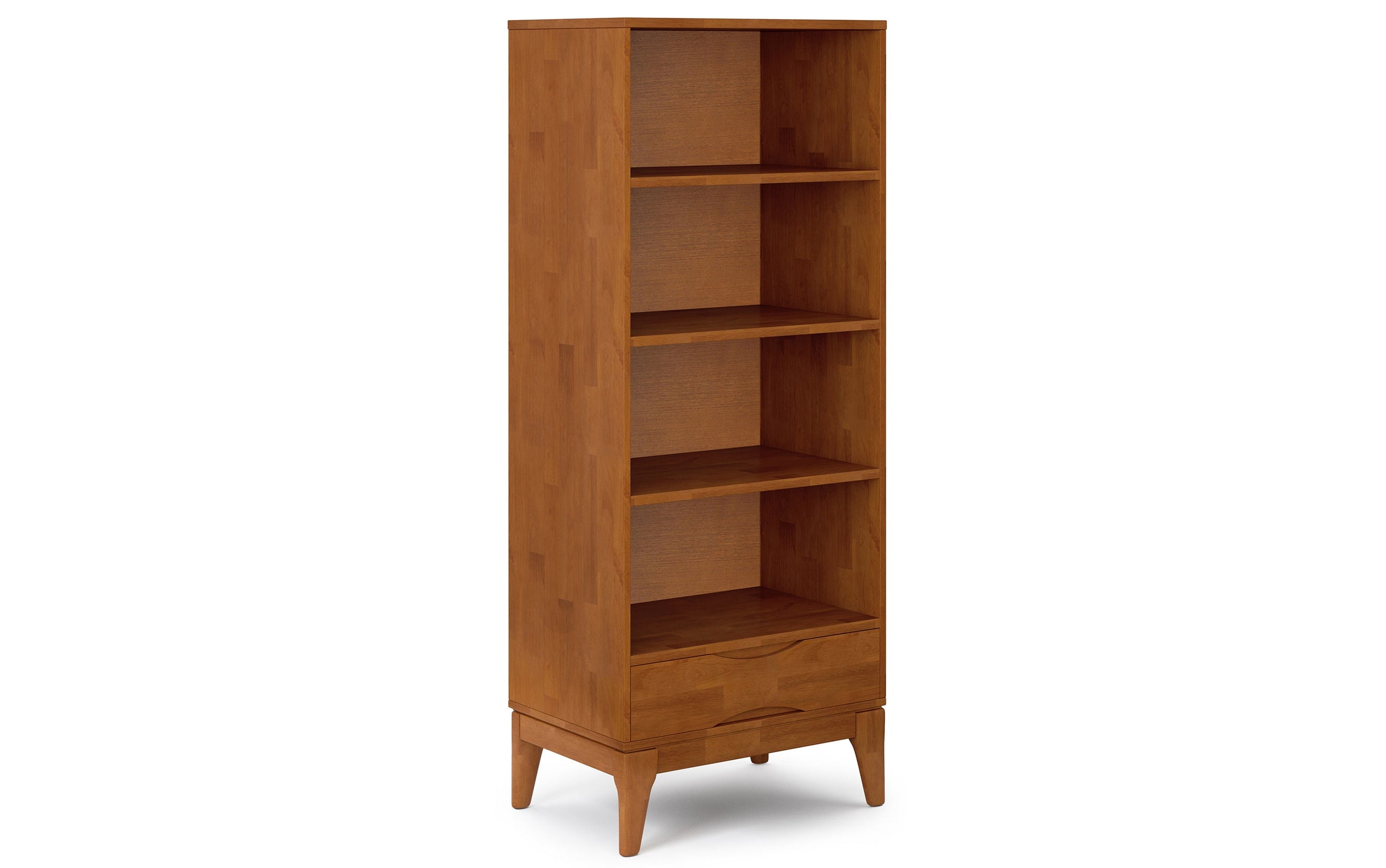 Teak Brown | Harper 60W TV Stand with Set of Two 24W 4 Shelf Bookcases w/ Drawer