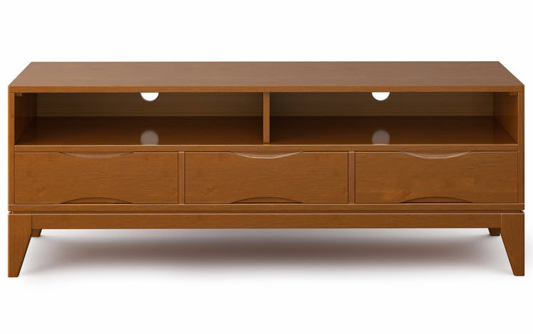 Teak Brown | Harper 60W TV Stand with Set of Two 24W 4 Shelf Bookcases w/ Drawer