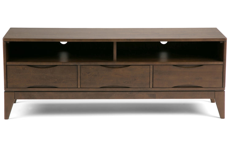 Walnut Brown | Harper 60W TV Stand with Set of Two 24W 4 Shelf Bookcases w/ Drawer