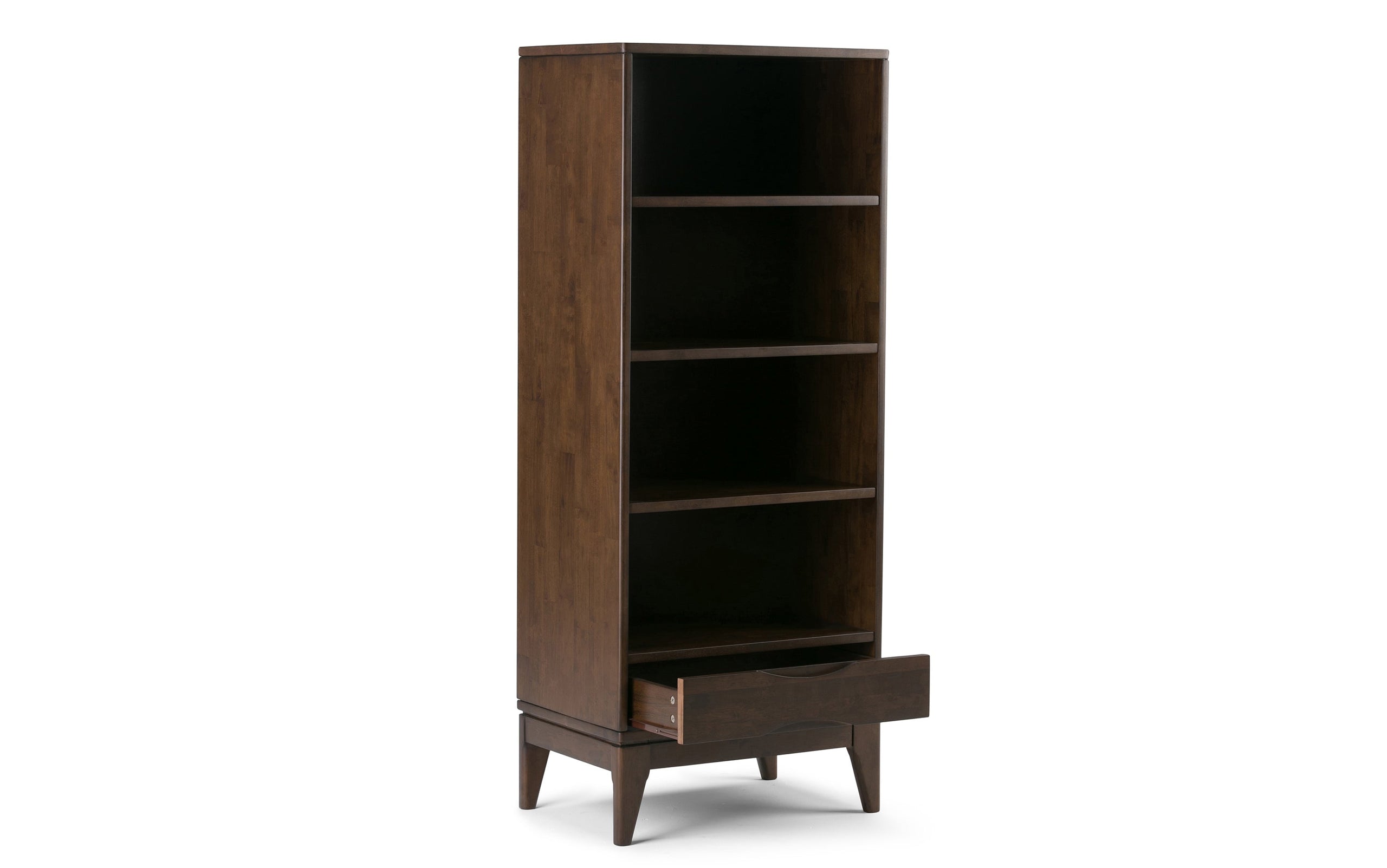 Walnut Brown | Harper 60W TV Stand with Set of Two 24W 4 Shelf Bookcases w/ Drawer