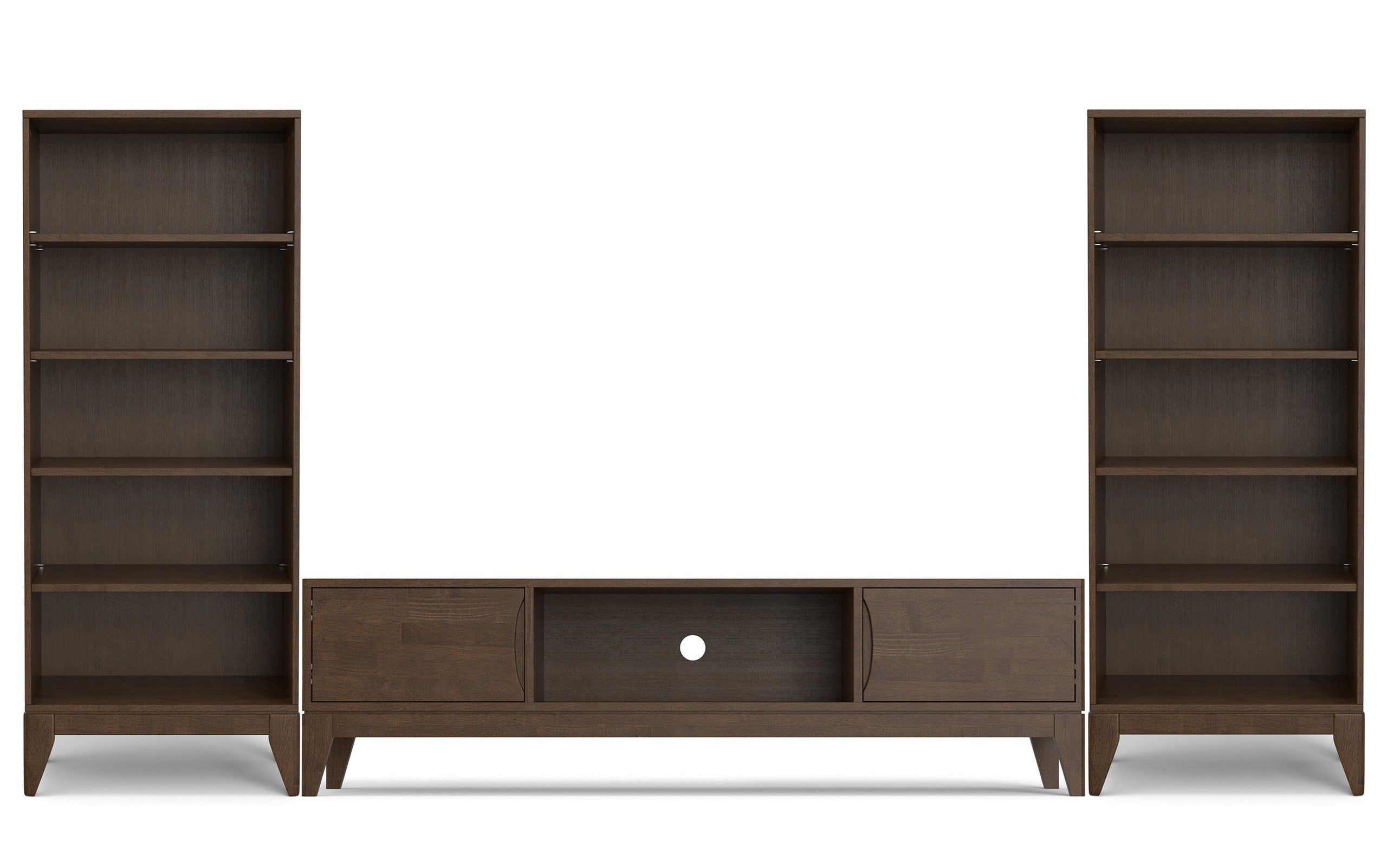 Walnut Brown | Harper 72W Low TV Stand with Set of Two 24W 5 Shelf Bookcases