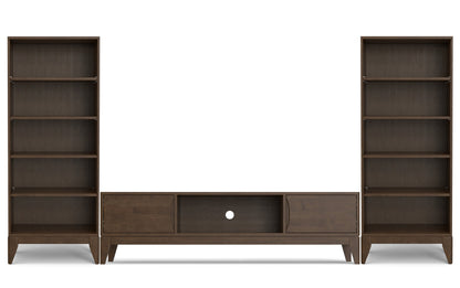 Walnut Brown | Harper 72W Low TV Stand with Set of Two 24W 5 Shelf Bookcases