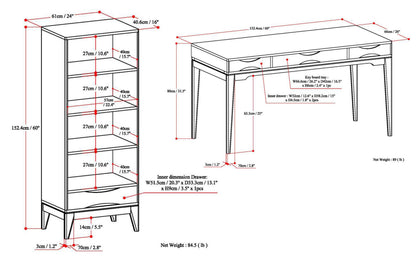 Walnut Brown | Harper 60 inch Desk and 24 inch Bookcase